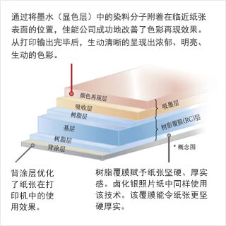 吸墨層迅速吸收佳能原裝墨水，快速呈現色彩